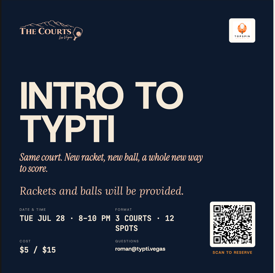 Intro to TYPTI event flyer &mdash; The Courts Las Vegas, Tuesday July 28, 8-10 PM